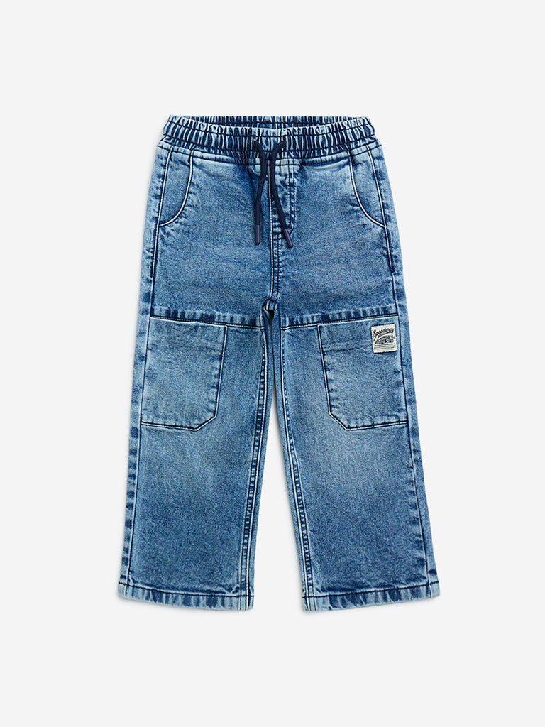 HOP Kids Blue Faded Relaxed - Fit High - Rise Jeans