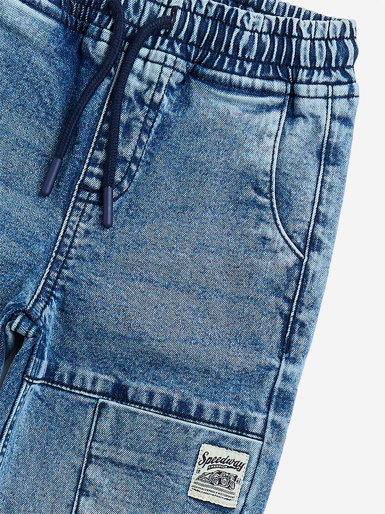HOP Kids Blue Faded Relaxed - Fit High - Rise Jeans