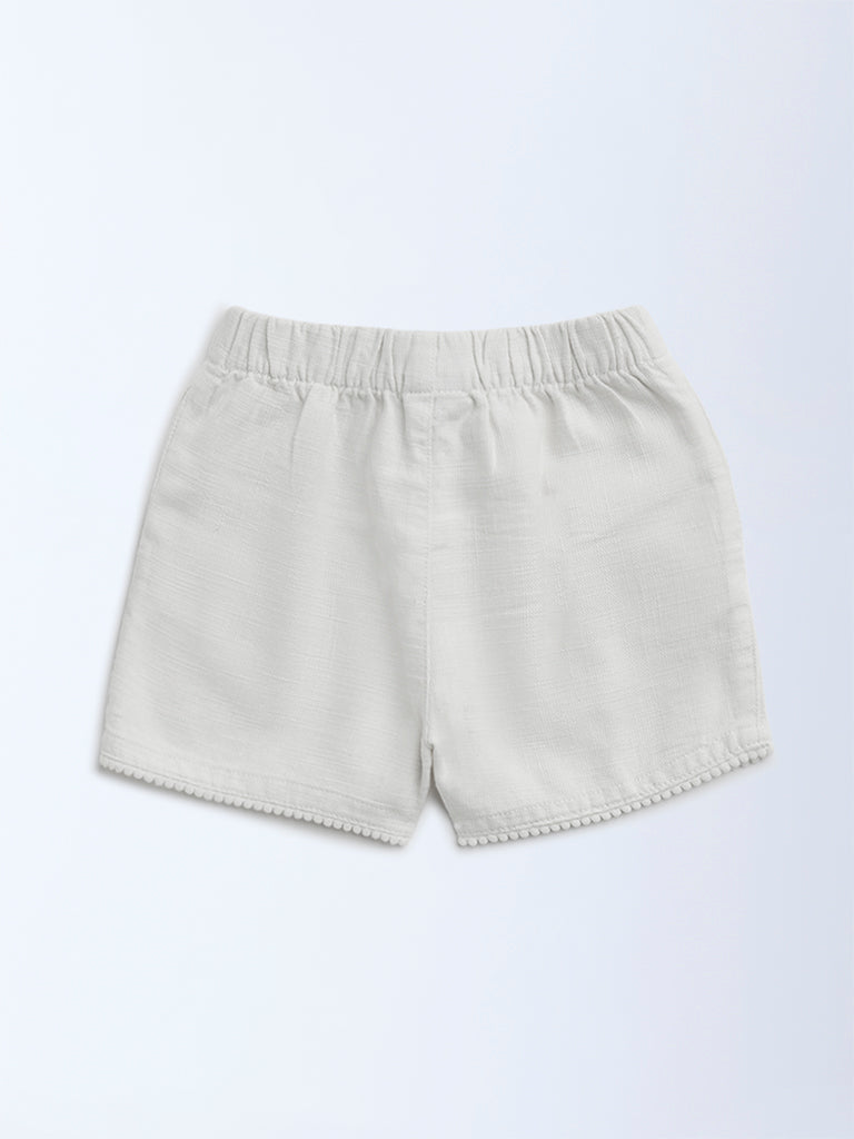HOP Kids Off-White Mid-Rise Cotton Shorts