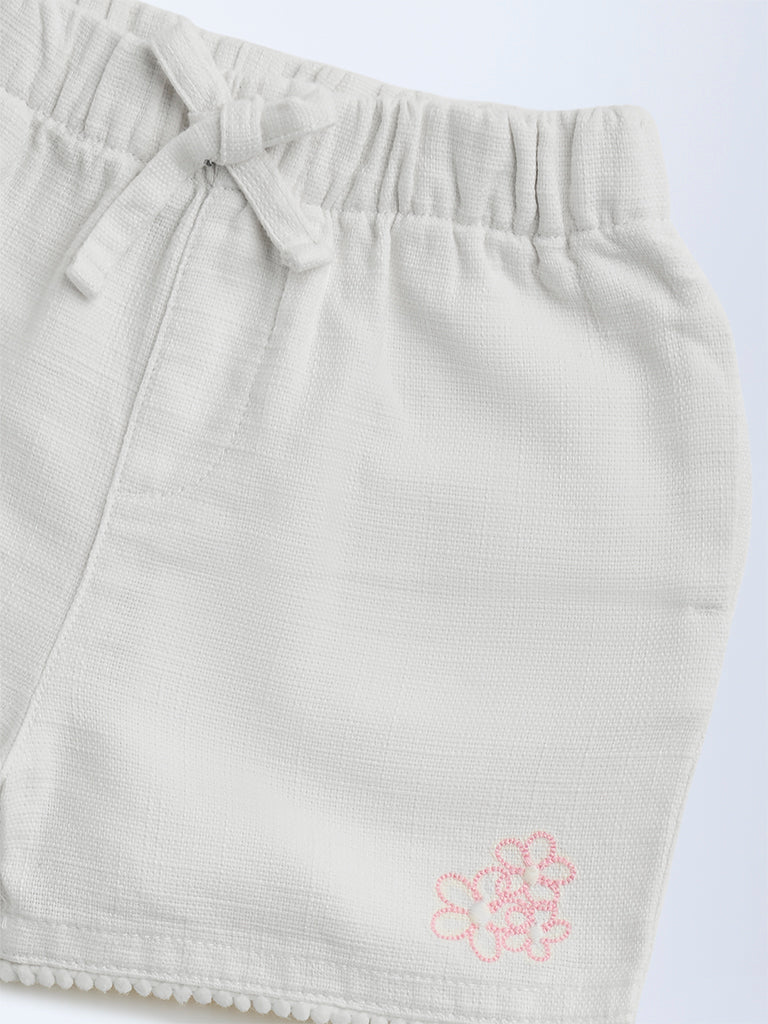 HOP Kids Girls Off-White Mid-Rise Cotton Shorts