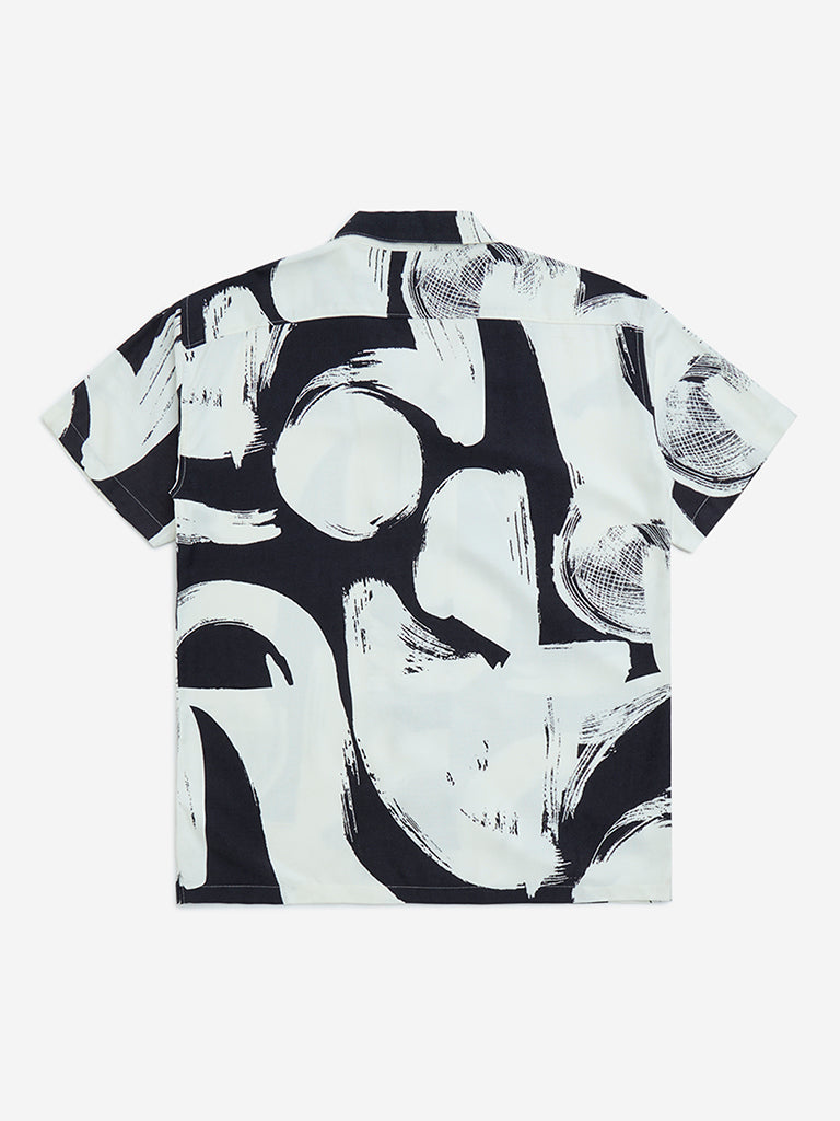 Y&F Kids White Abstract Printed Resort-Fit Shirt