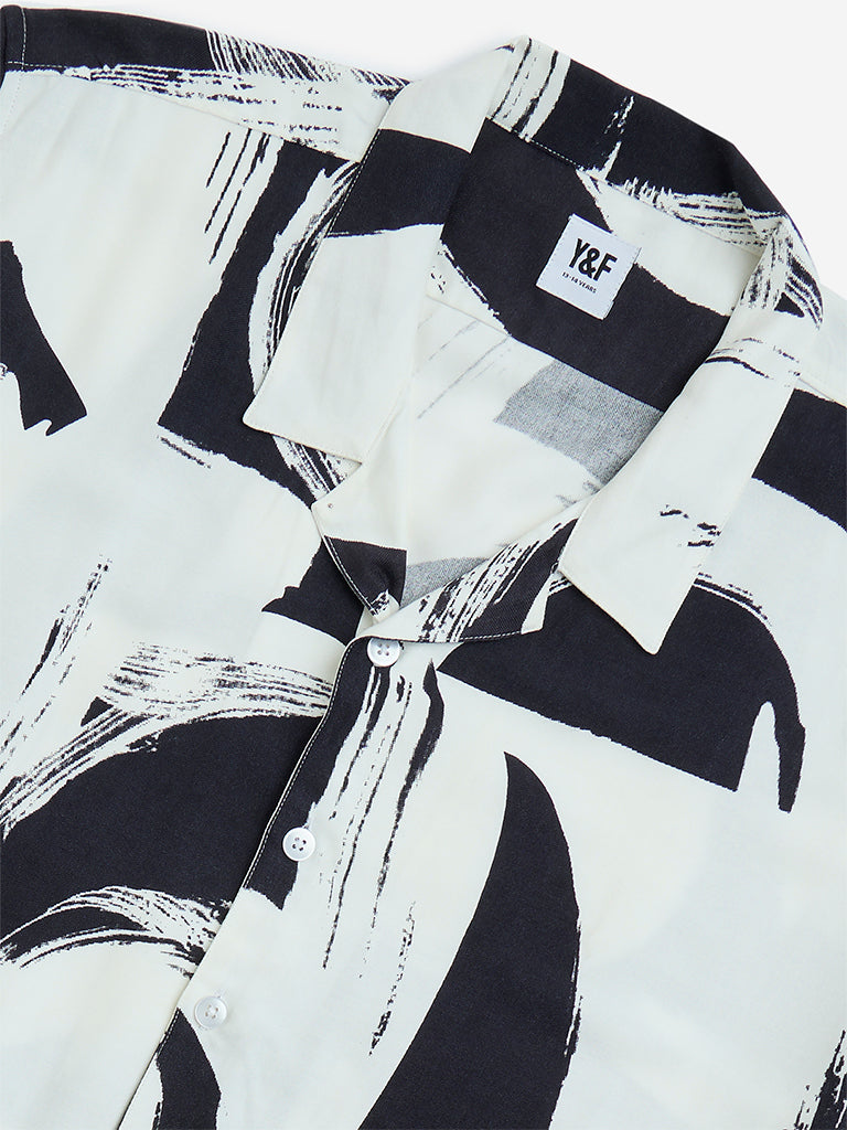 westisde Y&F Boys' Kids White Abstract Printed Resort-Fit Shirt for Casual Wear Zoom View