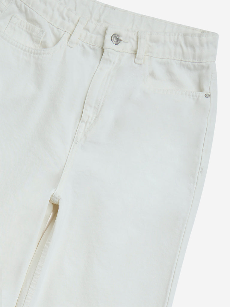 westisde Y&F Girls' Kids White Straight-Fit High-Rise Jeans for Casual Wear Zoom View