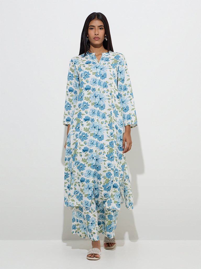 Utsa Blue Floral Printed Palazzos