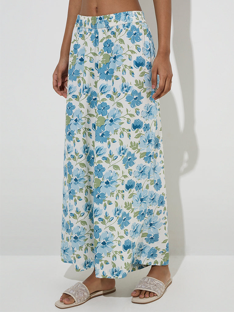 Utsa Blue Floral Printed Palazzos