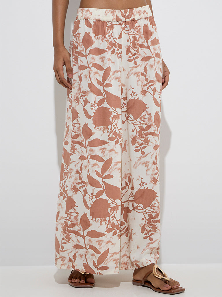 Utsa Rust Botanical Printed Palazzos
