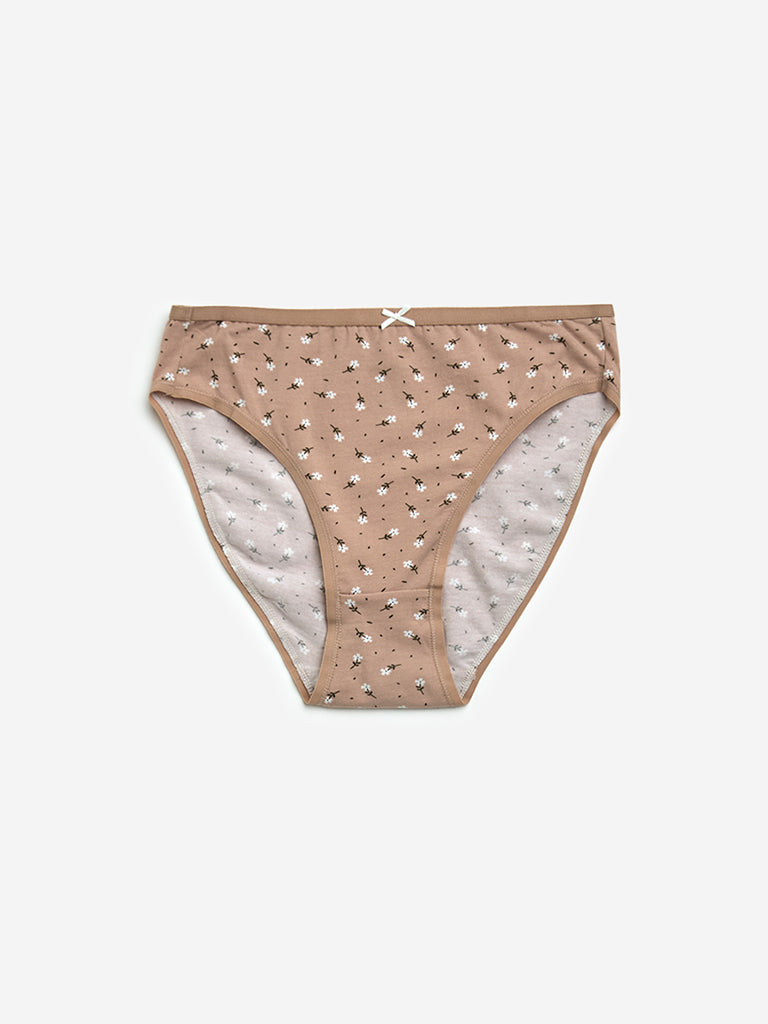 Wunderlove Taupe Cotton-Blend Hi-Leg Briefs - Pack of 3