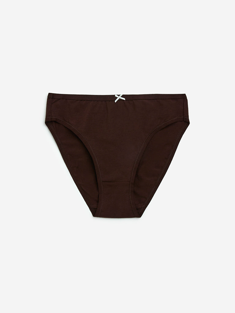 Wunderlove Taupe Cotton-Blend Hi-Leg Briefs - Pack of 3