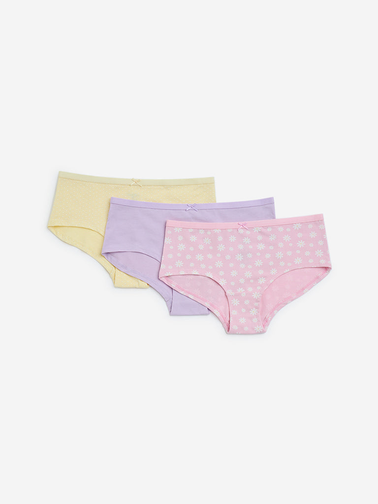Wunderlove Yellow Low-Rise Cotton-Blend Briefs - Pack of 3