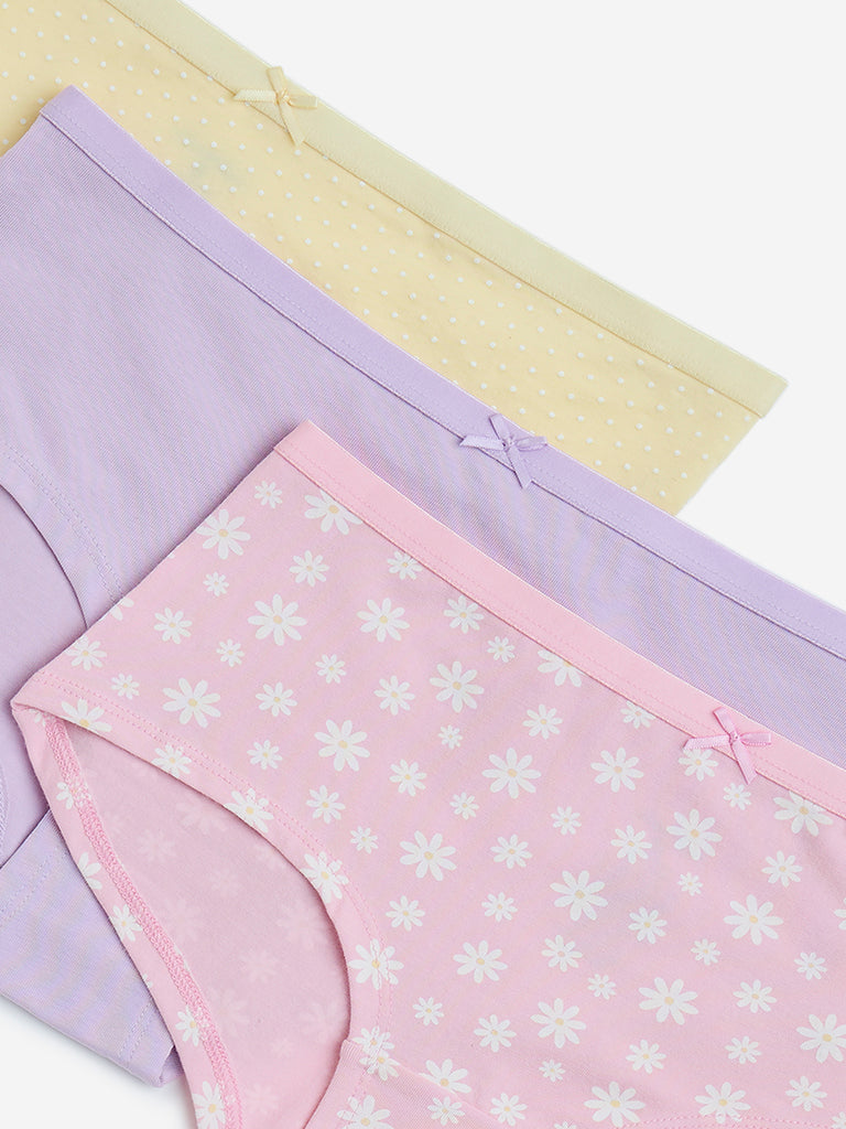 Wunderlove Yellow Low-Rise Cotton-Blend Briefs - Pack of 3