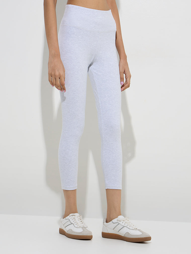 Westside Studiofit Women's Grey High-Rise Cotton-Blend Leggings for Sports Wear Front View