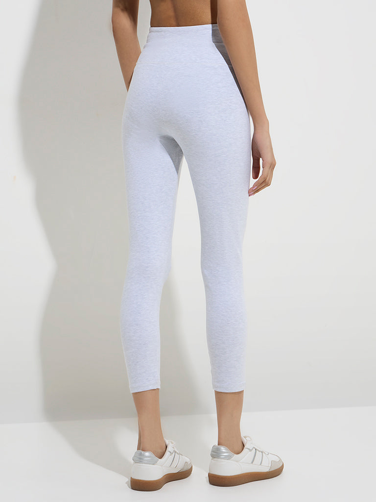 Westside Studiofit Women's Grey High-Rise Cotton-Blend Leggings for Sports Wear Back View