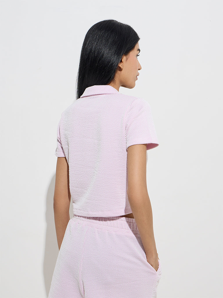 Westside Studiofit Women's Pink Textured Cotton-Blend Jacket for Sports Wear Back View