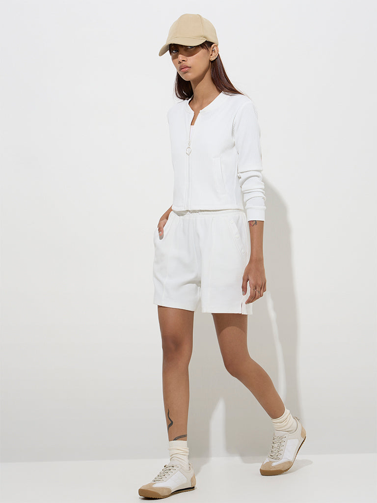 Studiofit White Ribbed-Textured Jacket
