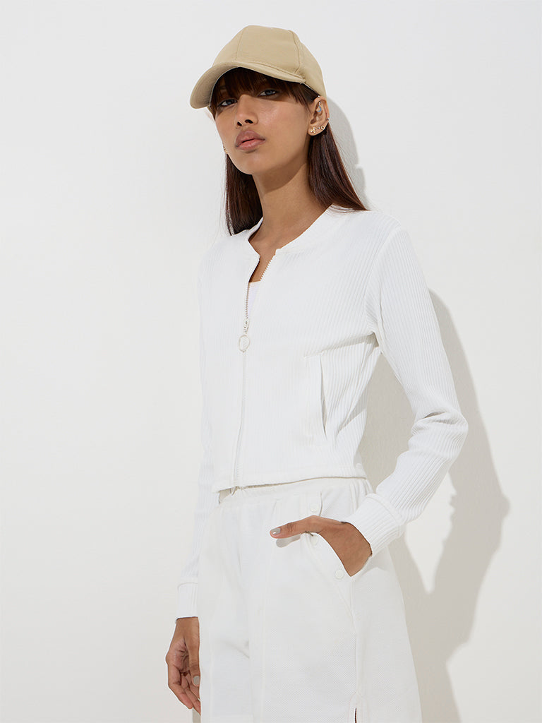 Studiofit White Ribbed-Textured Jacket