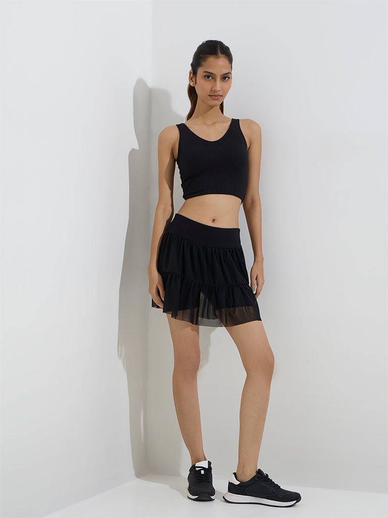 Studiofit Black Self-Striped Padded Sports Bra