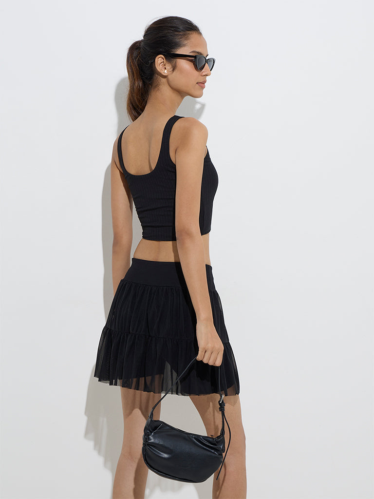 Studiofit Black Self-Striped Padded Sports Bra