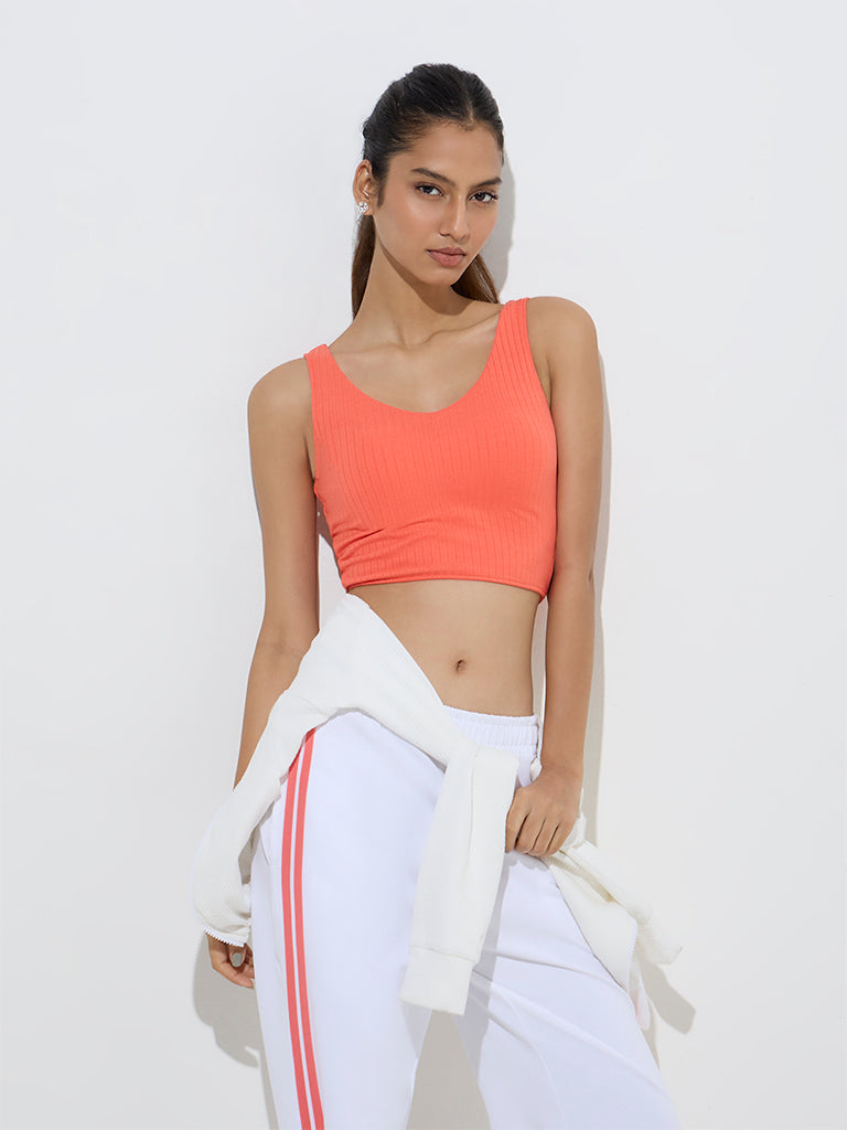 Studiofit Orange Self-Striped Padded Sports Bra