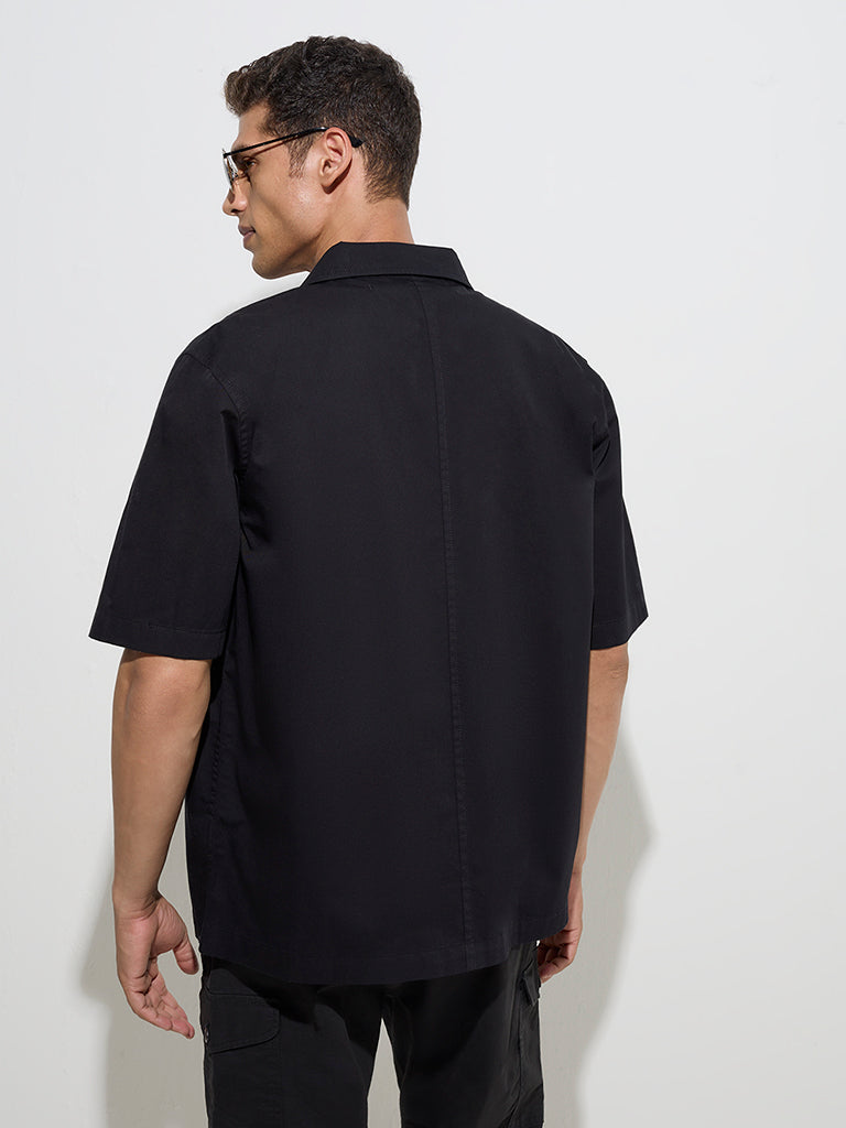 Westside WES Casuals Men's Black Relaxed-Fit Cotton Shirt for Casual Wear Back View