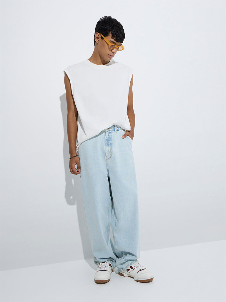 Nuon Light Blue Relaxed-Fit Mid-Rise Jeans