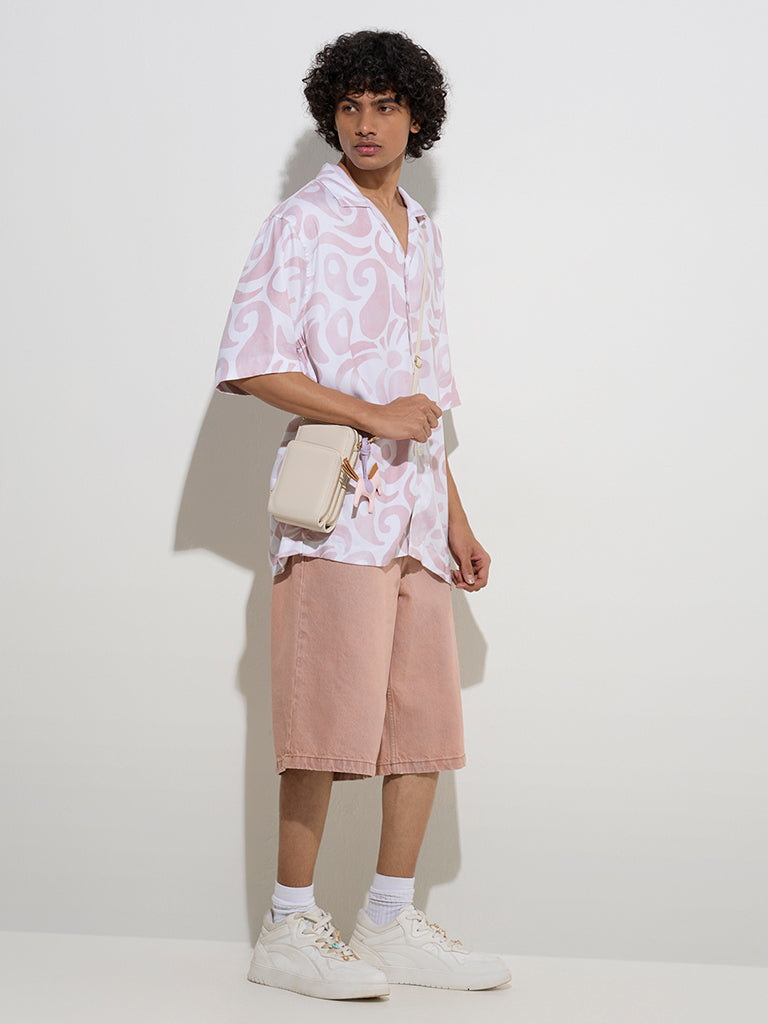 Nuon Pink Abstract Design Relaxed-Fit Cotton-Blend Shirt