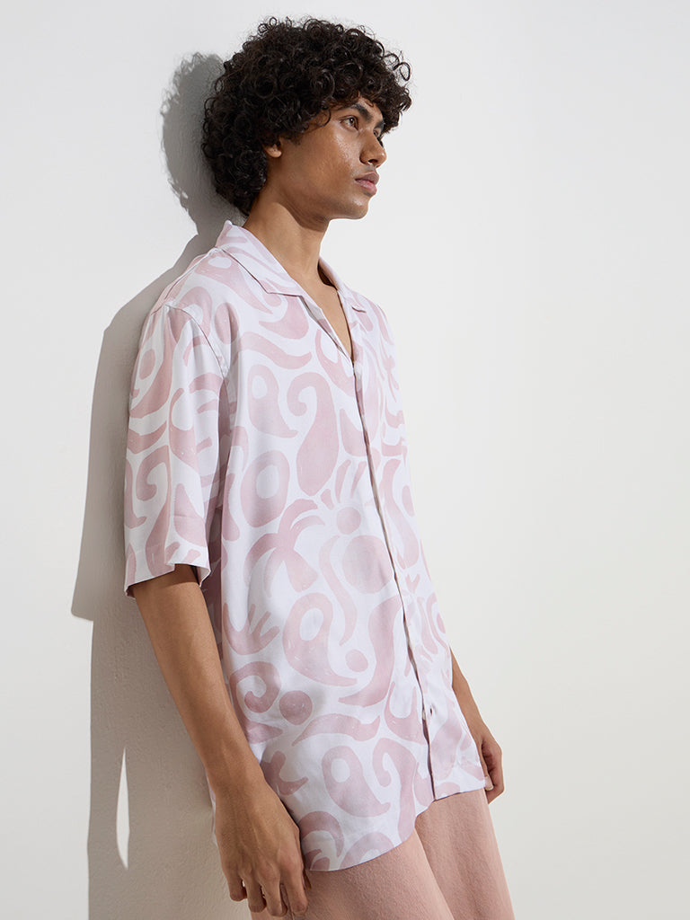 Nuon Pink Abstract Design Relaxed-Fit Cotton-Blend Shirt