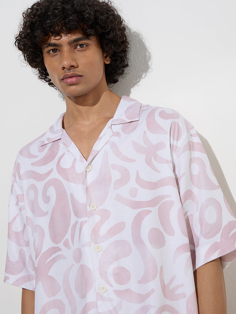 Nuon Pink Abstract Design Relaxed-Fit Cotton-Blend Shirt