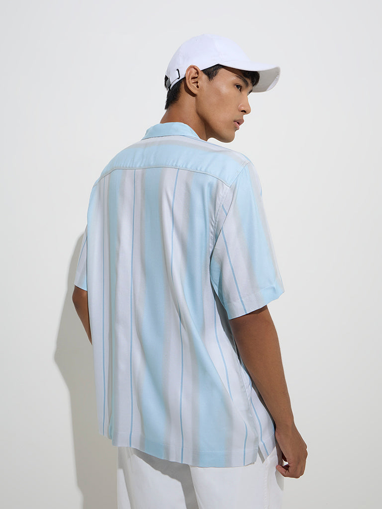 westisde Nuon Men's Blue Stripe Printed Relaxed-Fit Shirt for Casual Wear Back View