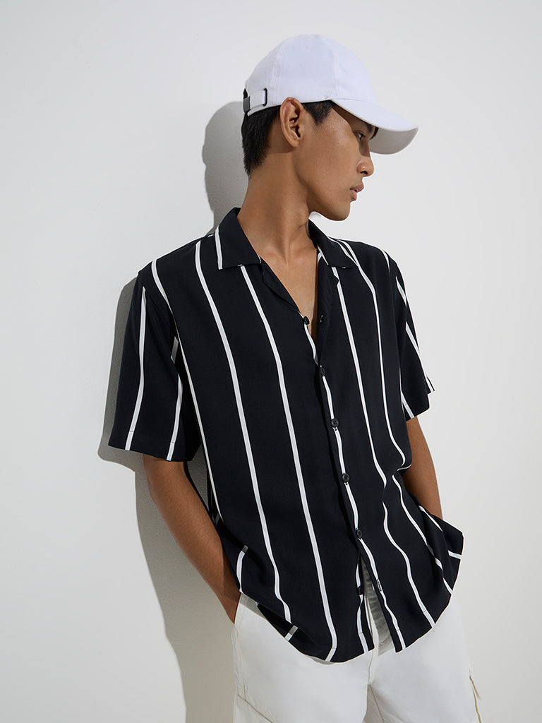 Nuon Black Striped Relaxed-Fit Shirt