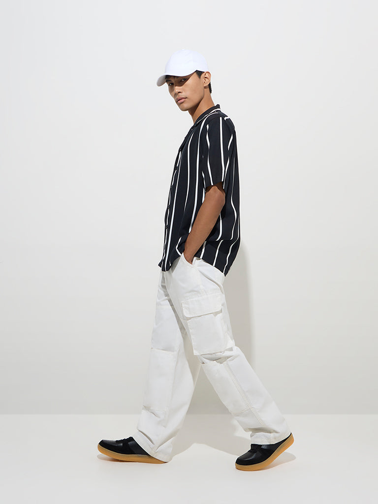 Nuon Black Striped Relaxed-Fit Shirt