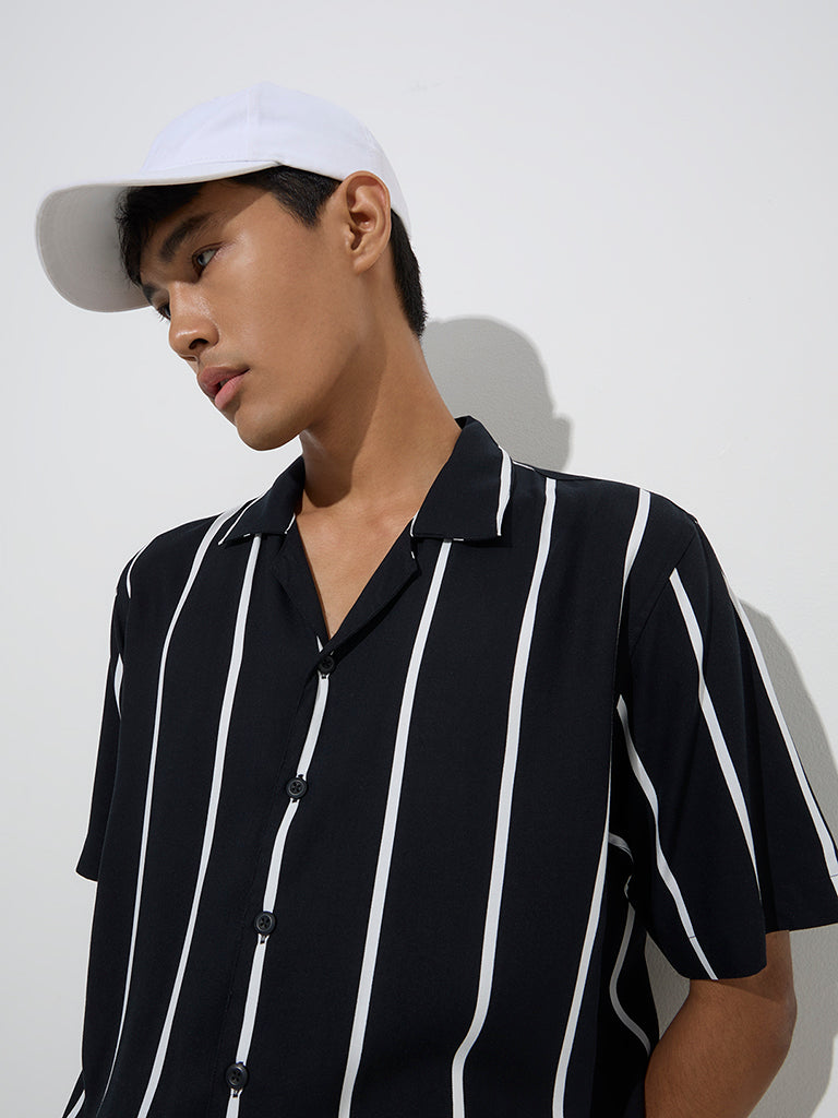Nuon Black Striped Relaxed-Fit Shirt