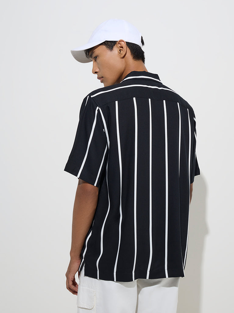 Nuon Black Striped Relaxed-Fit Shirt