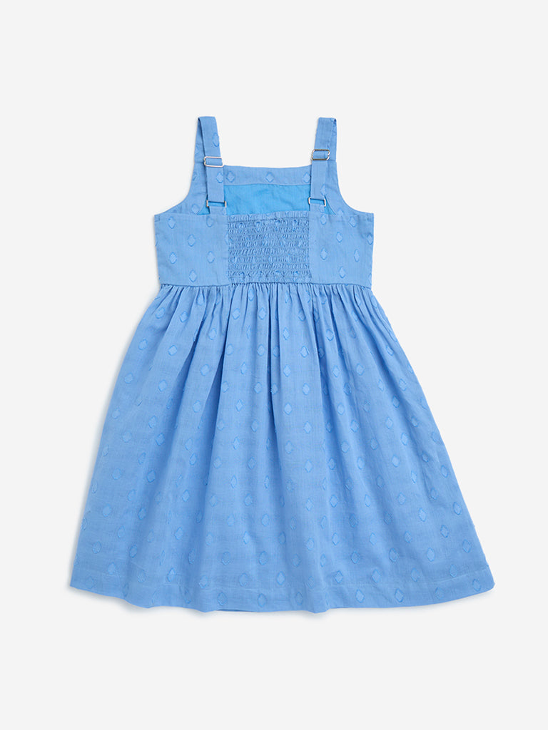 Utsa Kids Blue Embroidered Cotton A-Line Dress - (2-8yrs)