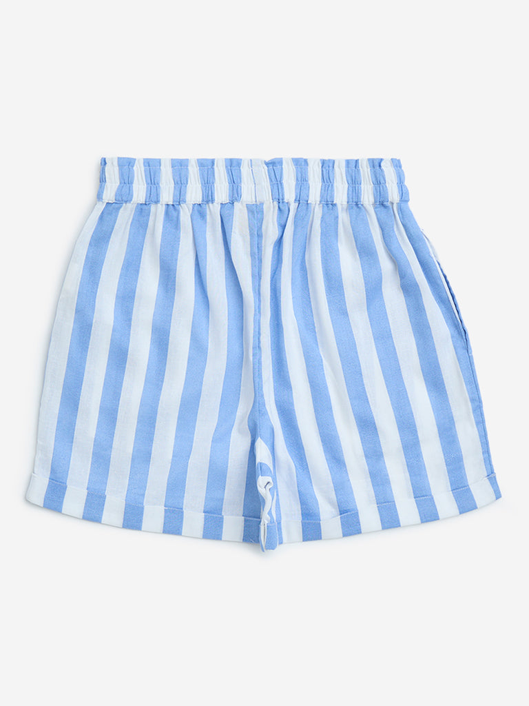 Utsa Kids Blue Striped Cotton-Blend Shorts - (8-14yrs)