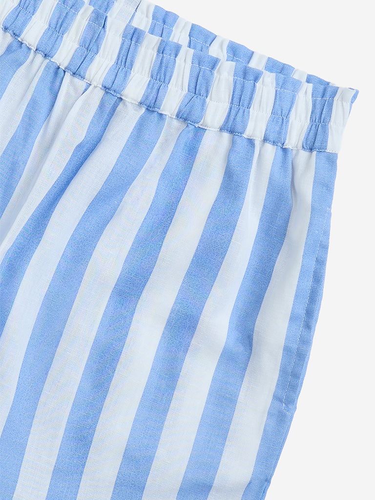 Utsa Kids Blue Striped Cotton-Blend Shorts - (8-14yrs)