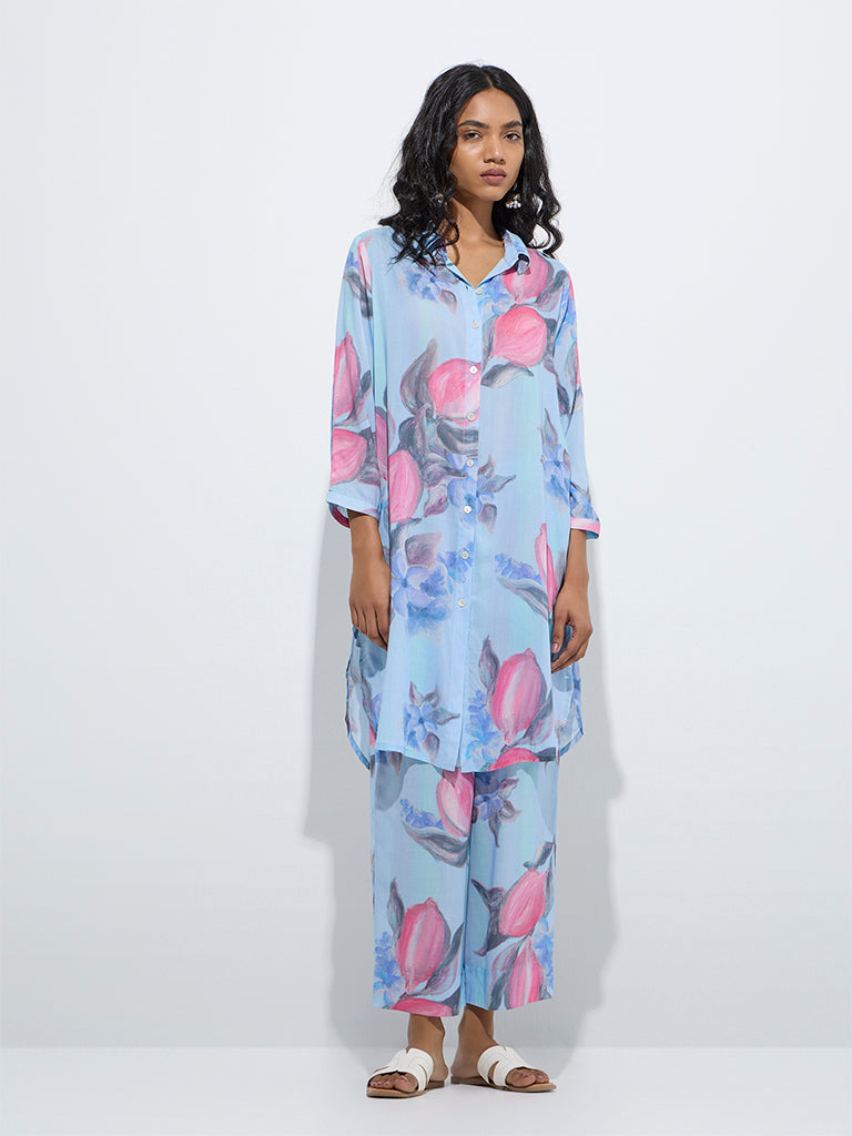 Utsa Blue Floral Design Palazzos