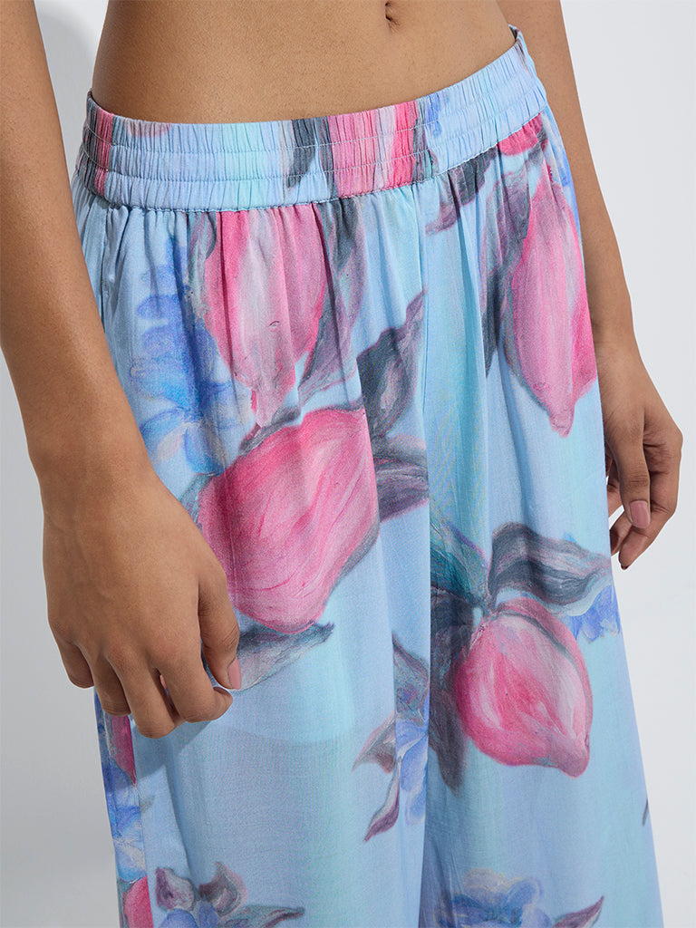Utsa Blue Floral Design Palazzos