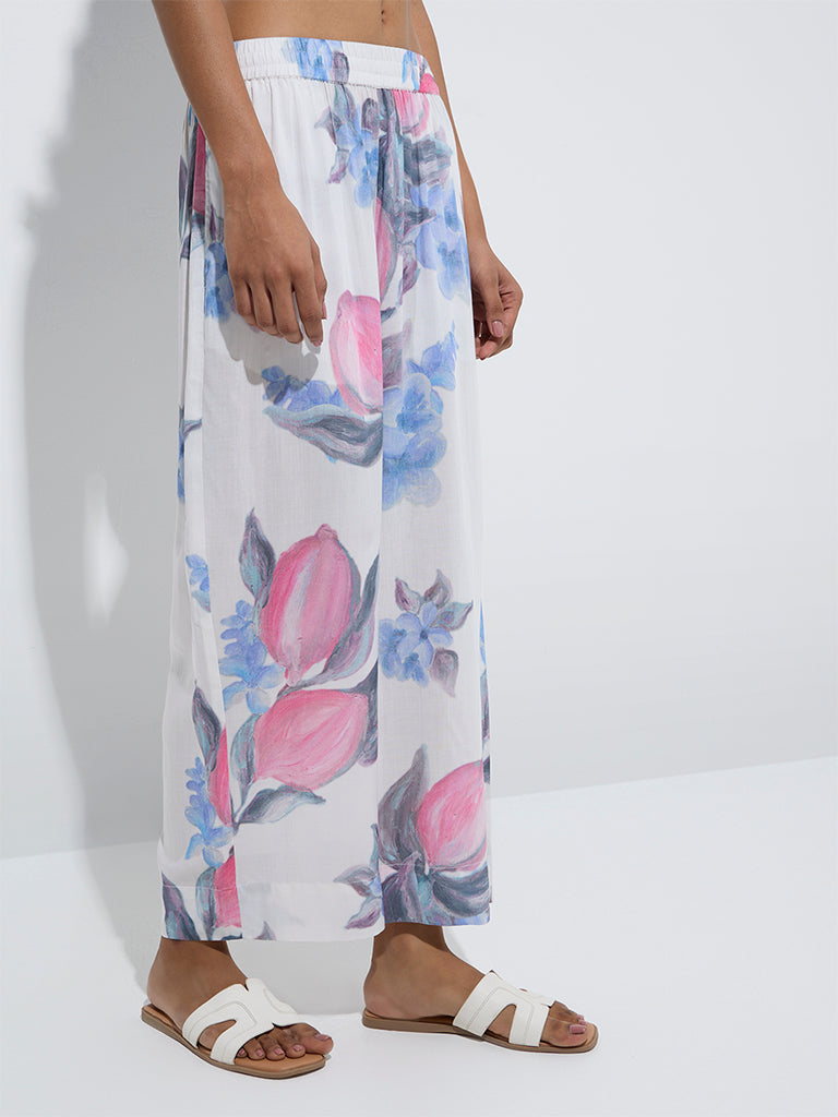 Utsa White Floral Detailed Palazzos