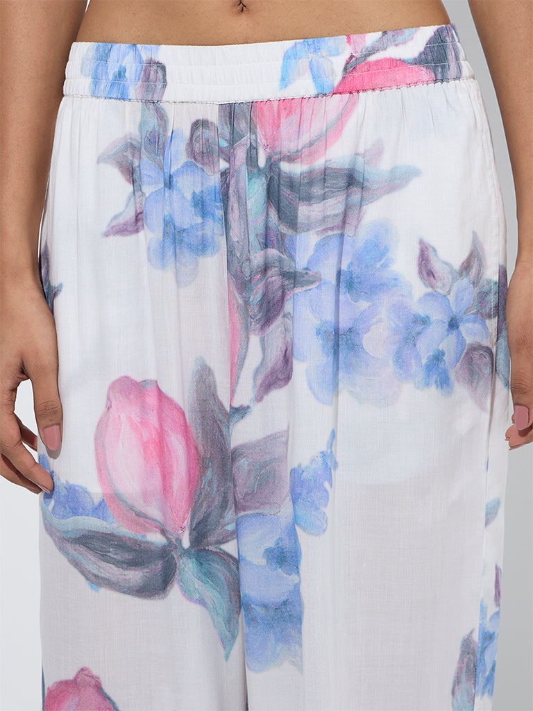 Utsa White Floral Detailed Palazzos