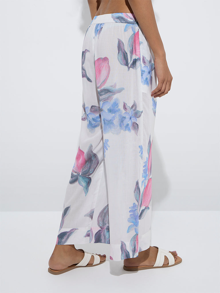 Utsa White Floral Detailed Palazzos
