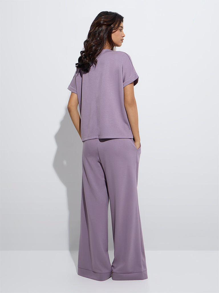 westisde Wunderlove Women's Violet Solid Top for Casual Wear Back View