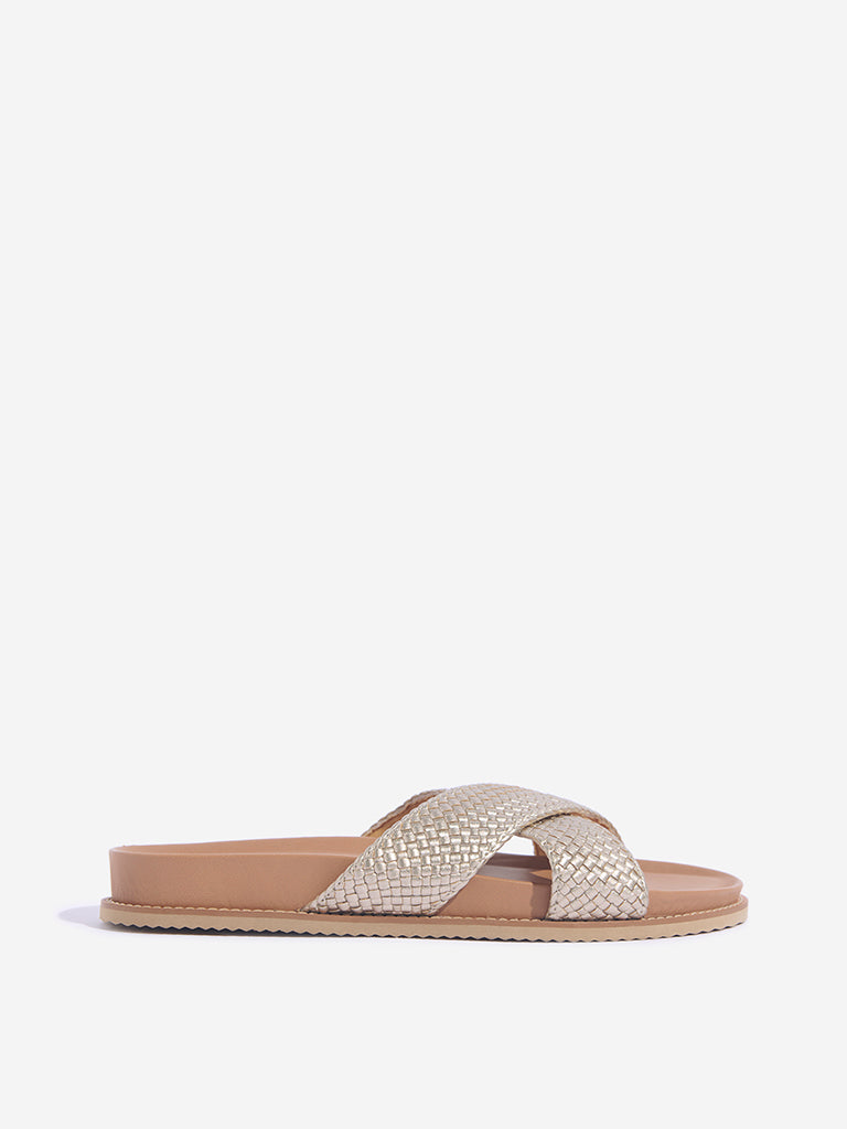 Westside LUNA BLU Women's Light Gold Criss-Cross Strap Sandals Side View