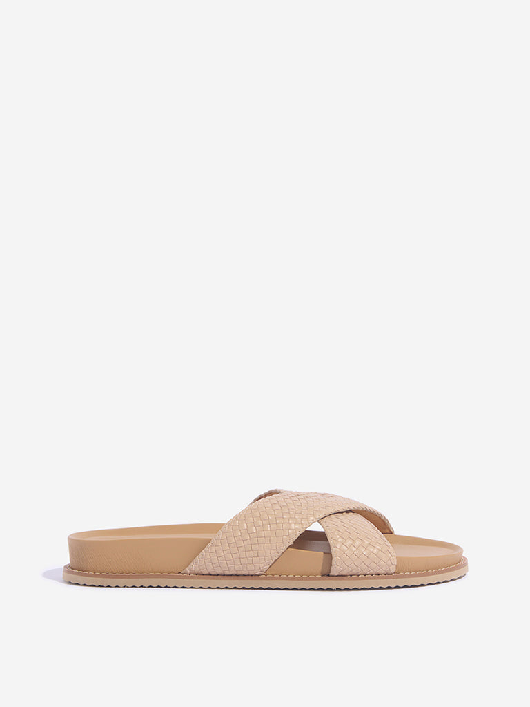 Westside LUNA BLU Women's Beige Criss-Cross Strap Sandals Side View