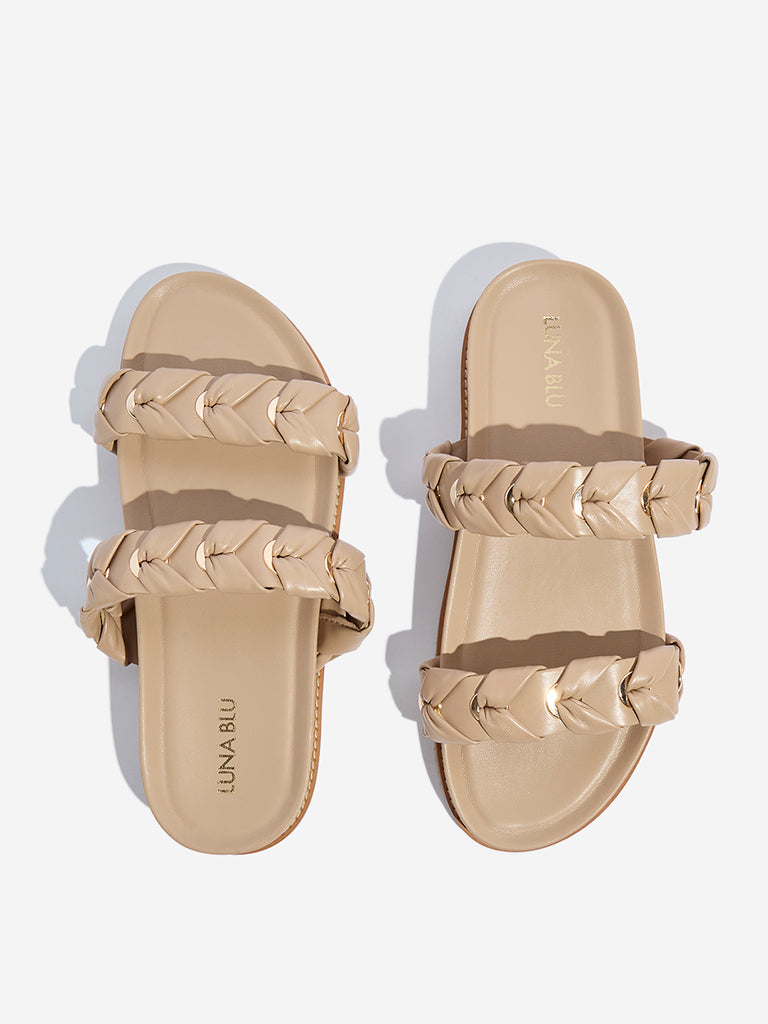 Westside LUNA BLU Women's Beige Braided Sandals for Casual Wear Zoomed View
