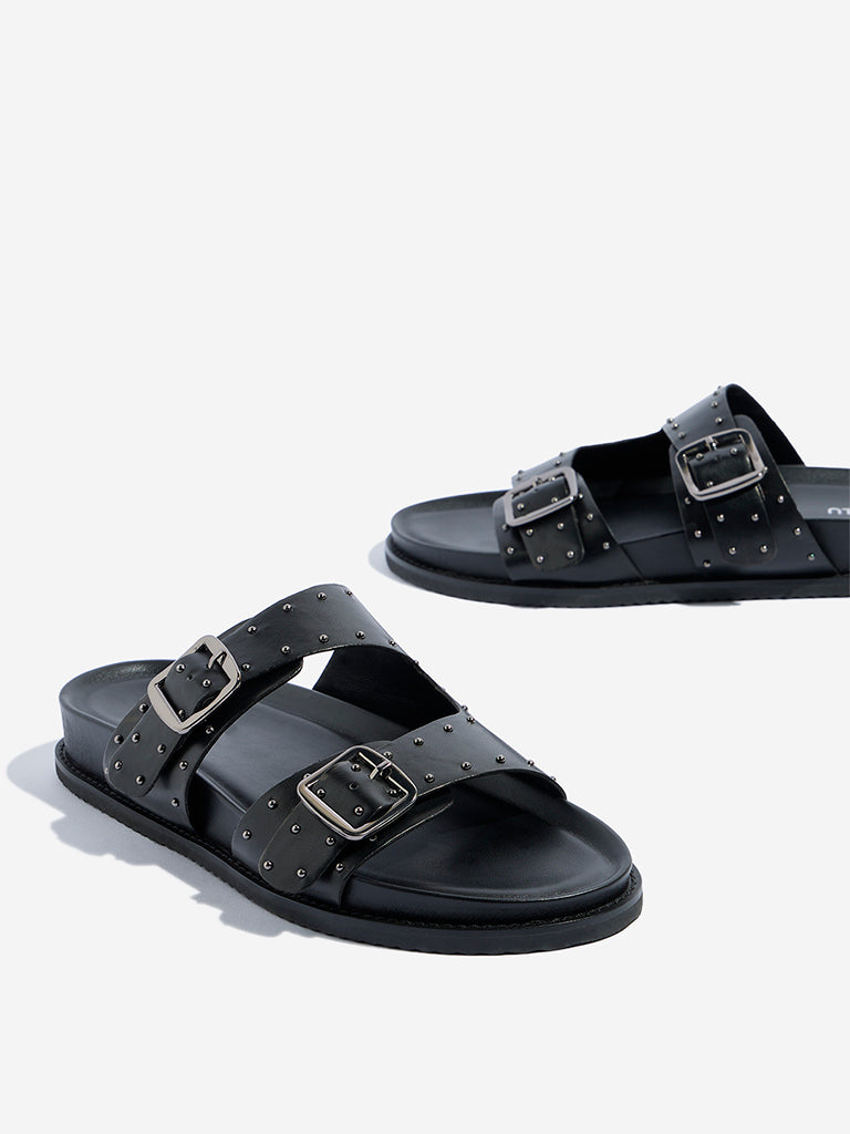 Westside LUNA BLU Women's Black Stud-Detailed Sandals for Casual Wear Zoomed View