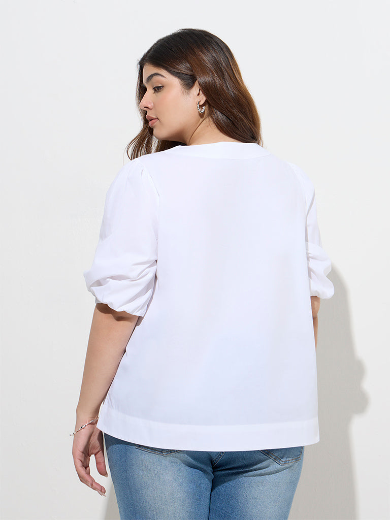 Westside Gia Women's White Solid Cotton Top for Casual Wear Back View