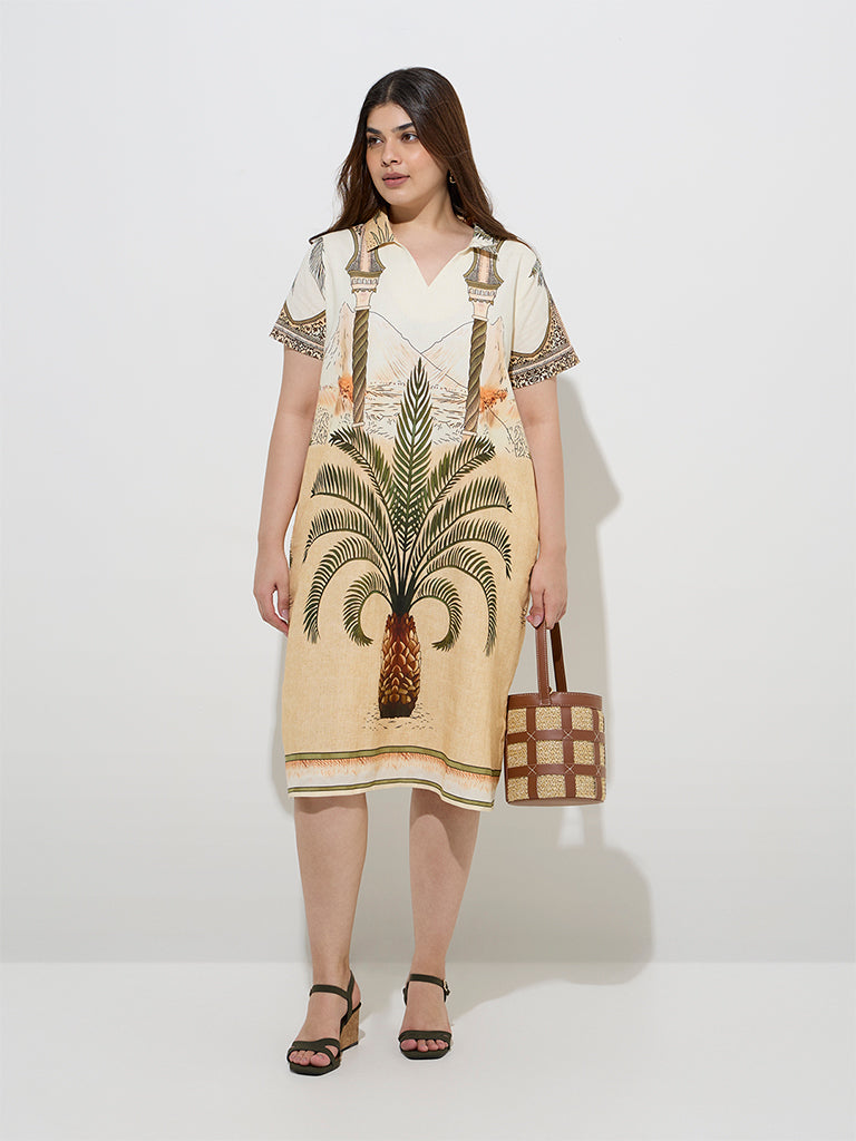 Gia Multicolour Nature-Inspired Cotton-Blend Straight Dress