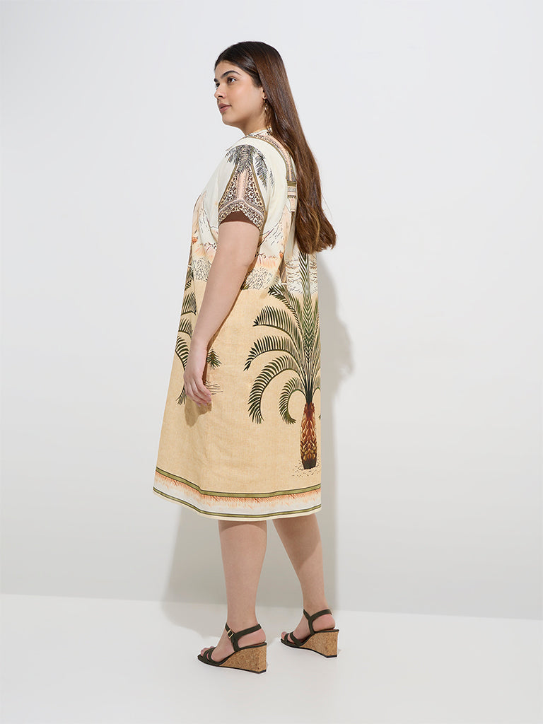 Westside Gia Women's Multicolour Nature-Inspired Cotton-Blend Straight Dress for Casual Wear Back View