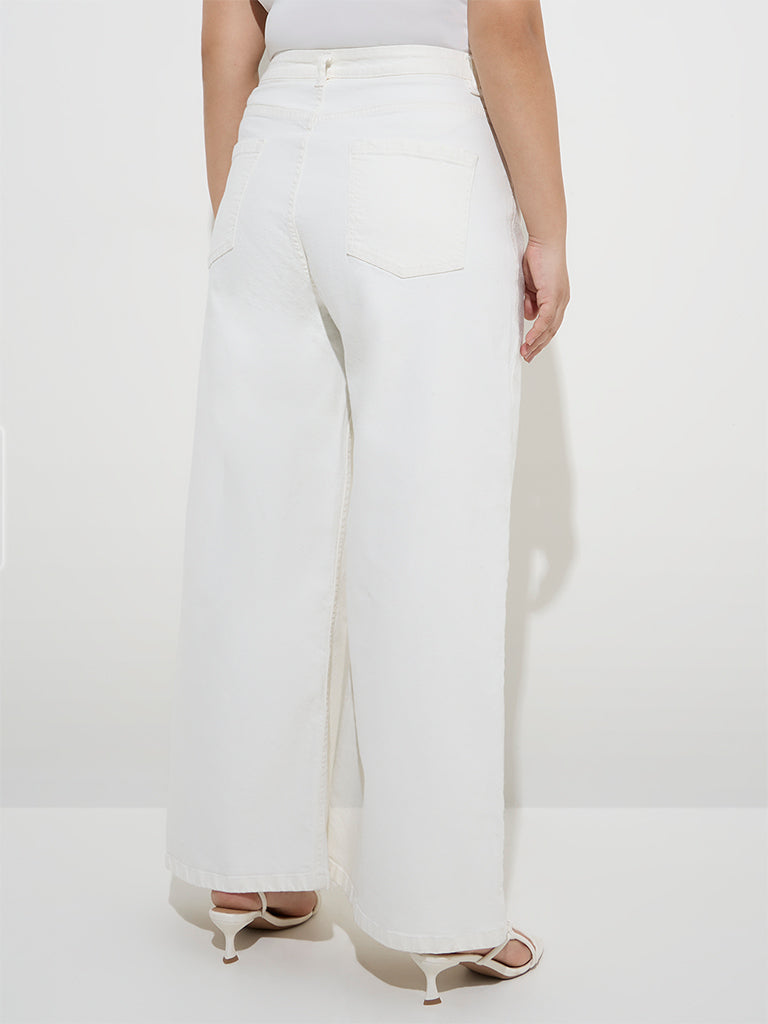 Westside Gia Women's Off-White Relaxed-Fit High-Rise Jeans for Casual Wear Back View