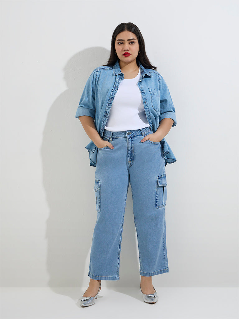 Gia Light Blue Cargo-Style Relaxed - Fit High - Rise Jeans